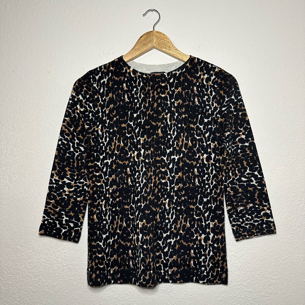 Talbots Cheetah Print Quarter Sleeve Crewneck Sweater Size Small Petite